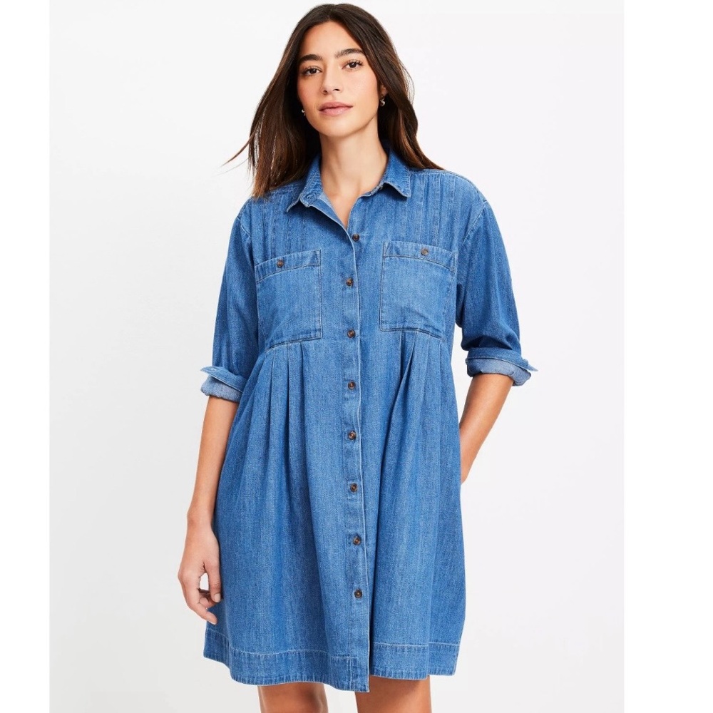 LOFT Blue Denim Shirt Dress